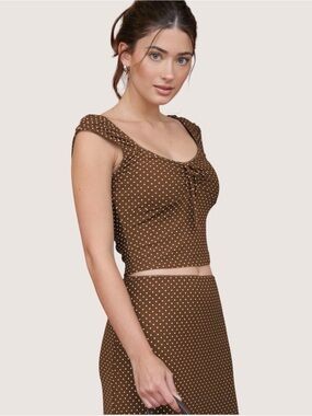 New Brown and White Polka Dot Maxi Skirt Set in Brown Mesh